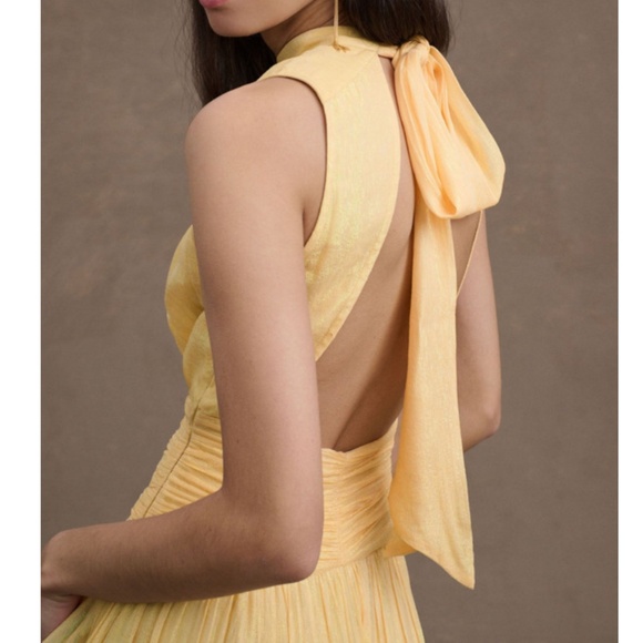 BHLDN Juniper Metallic Tiered Gown Light Yellow | Sz 6 - Picture 3 of 4